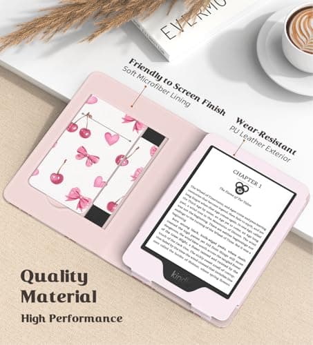 MoKo Case for 6" All-New eBook(11th Generation-2024/2022), Lightweight Shell Cover with Hand Strap Auto Wake/Sleep for E-Reader 11th Gen. 2024, Not fit Kobo Aura 2/Remarkable, Cherry Bow — view 3