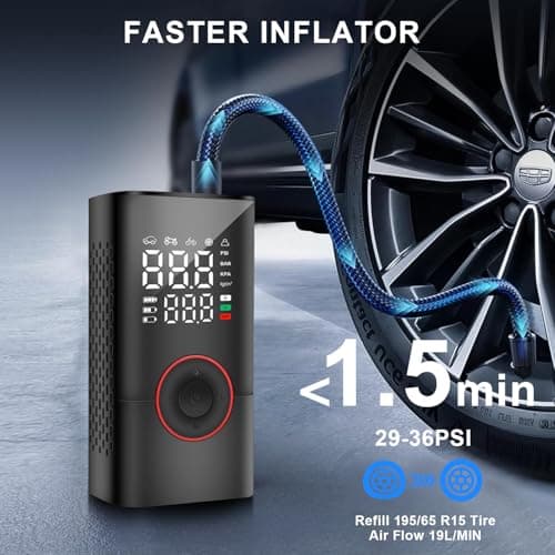 COOLMAN Tire Inflator Portable Air Compressor, 150PSI Cordless Electric Bike Pump, Portable Tire Inflator with LCD Pressure Gauge & LED Light, Ideal for Cars, Bicycles, Motorcycles, and Sports Balls