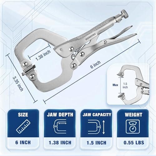WORKPRO 6" Locking C-Clamp with Swivel Pads, Heavy Duty Adjustable Vise Grip Pliers, Welding Clamp for Woodworking, Metalworking, Auto Repair and Home Workshop — view 4