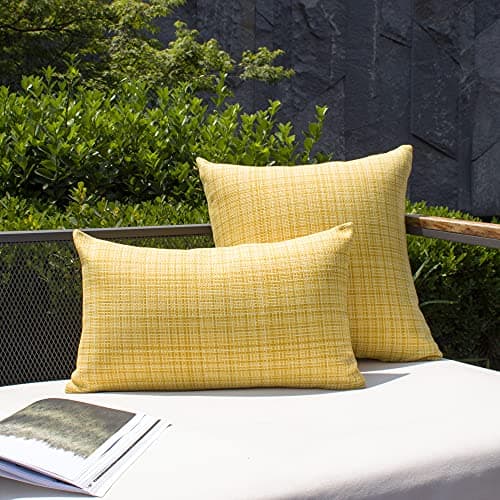 Kevin Textile Pack of 2 Decorative Outdoor Waterproof Throw Pillow Covers Lumbar Pillowcases Modern Cushion Cases for Patio Couch Bench 12 x 20 Inch Yellow — view 4