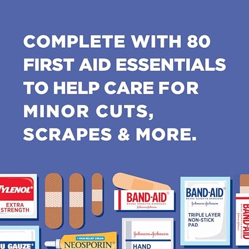 BAND-AID Brand Travel Ready Portable Emergency First Aid Kit, Minor Wound Care, Perfect for Home, Car, Camping, Travel & Outdoor Essentials, Supplies Include Bandages, Neosporin & Tylenol, 80 Piece — view 6