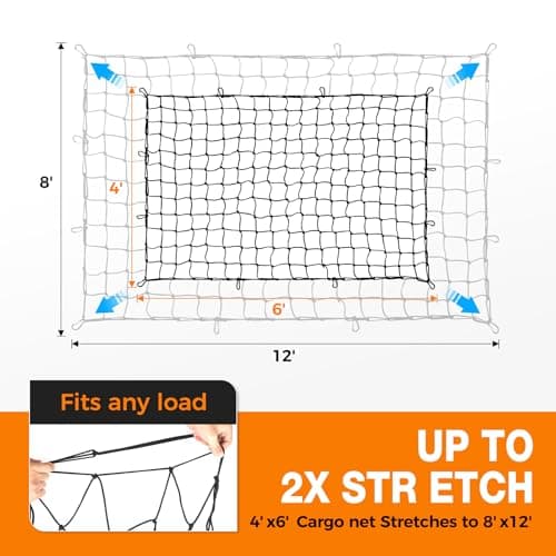 Autofonder Cargo Net 4’x6’ Truck Bed Bungee Mesh 12 Carabiners