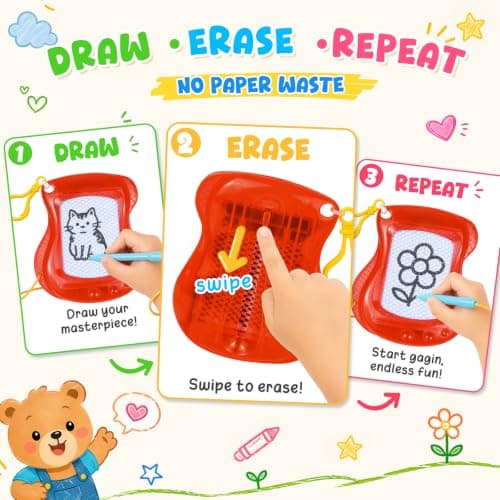 6 Pack Mini Magnetic Drawing Board for Kids, Erasable Keychain Doodle Board — view 2