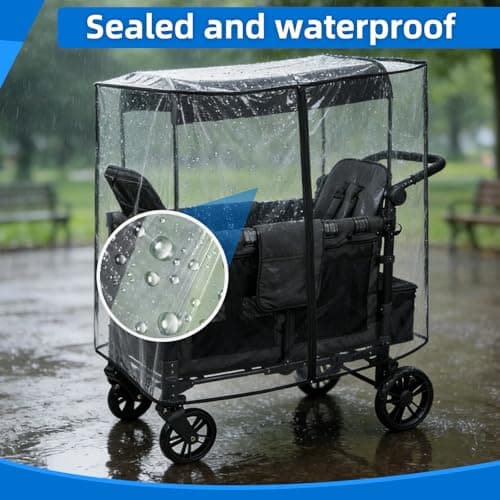 Rain Cover for The WonderFold W4 Original, W4 Elite and W4 Luxe Stroller Wagons, Waterproof, Windproof, Protect from Dust and Snow – Clear, Zipper Access Maximum Coverage (Stroller Wagon Not Included) — view 2