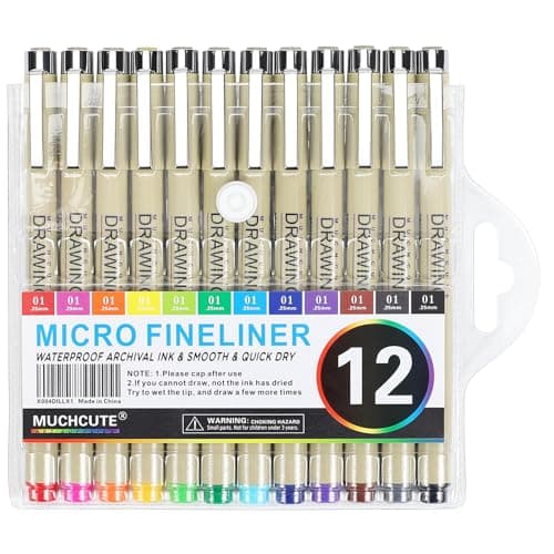 Muchcute 01 Micro Fineliner Drawing Art Pens: 12 Colors 0.25mm Extra Fine Point Bible No Bleed Smooth Journal Zentangle Study Supplies Colored Waterproof Line Ultra Needle Tip Fine liner Thin Gel Felt — view 6