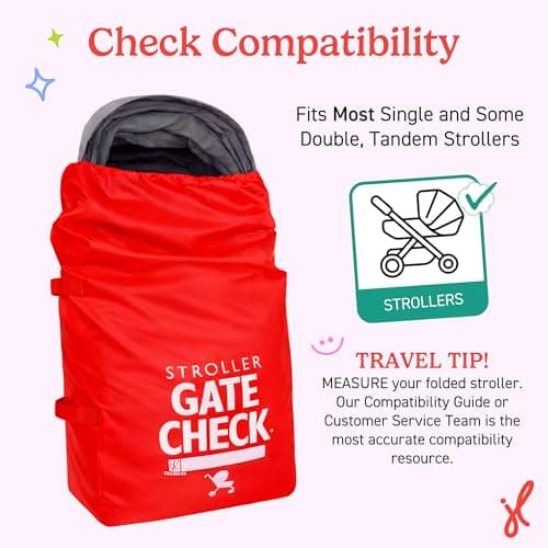 J.L. Childress Gate Check Bag for Single & Some Double Strollers - Travel Bag for Airplane, Fits Most Standard Baby Strollers, Airport Accessories for Gate Check, Flying Essentials - Red — view 3