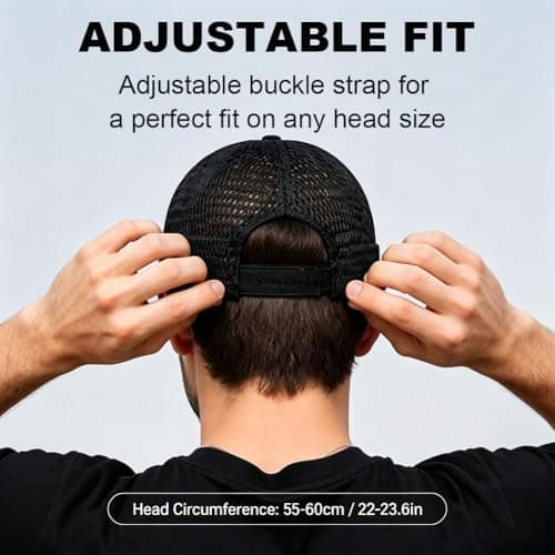 Men's Breathable Brimless Hat Summer Style Mesh Tang, Mesh Tang Hat, Adjustable Breathable Docker Cap for Men Women (Black) — view 3