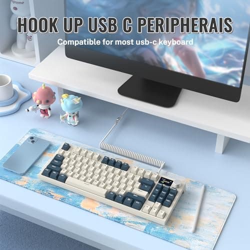 ATTACK SHARK CO4-C Coiled USB C Cable for Mechanical Keyboard with USB to USB C Adaptor, Type C to Type C, TPU Double Sleeved Spring Charging Cable with 5-Pin Metal Aviator Connector, 4.92ft Length — view 5