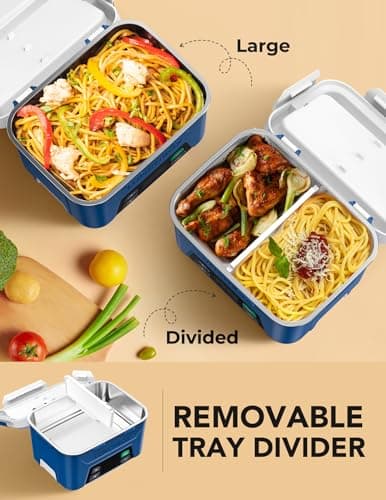 Docusvect Cordless Electric Lunch Box for Adults, Heated Lunch Box Battery Powered with Automatic Heating, 1.3L Portable Food Warmer with Removable Tray Divider — view 3