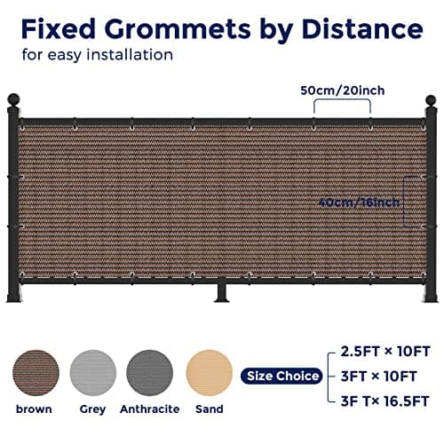 Duerer Balcony Screen Privacy Fence Cover 3' x 16.5' Brown Fence Netting Mesh Shade Cloth Fabric UV Protection for Apartment Balcony Railing Porch Outdoor, Backyard, Patio, Included Cable Ties Rope — view 5