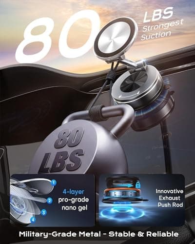 Phone Holder Car for Magsafe, [Military-Grade Metal 80+LBS Hyper Suction & 4400gf Magnetic] 360° Adjustable Car Phone Holder Mount Car Accessories for iPhone 17 16 15 14 Series and Android — view 2