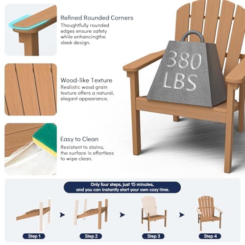 nevilywood Compact Stackable Adirondack Chairs Set of 2,HDPE,380lbs,Teak — view 5