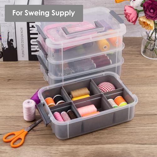 CraftGenes Grey&White Modern Plastic Storage Box - 4-Layer Durable Craft Storage Containers with 2 Removable Trays for Arts & Crafts Supplies, Sewing, Office, Seasonal Decor — view 6