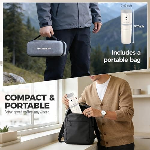 HAUSHOF Portable Coffee Grinder, Camping Coffee Makers, Portable Burr Coffee Grinder and Brewing Kit, Rechargeable, Personal Cordless Coffee Maker for Car, Camping, for Home Use — view 7