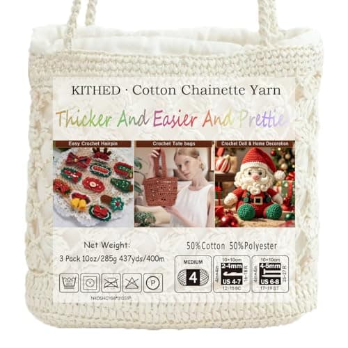 Cotton Chainette Yarn,4 Medium (Worsted)-10oz,3 Pack,Knitting Yarn for Beginners,Thicker for Crocheting and Knitting (14 Emerald Green)