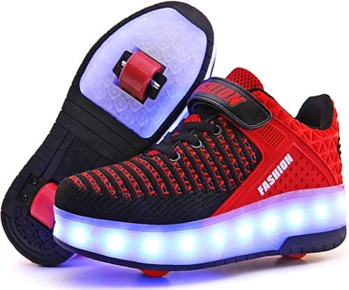 Ufatansy Roller Shoes Girls Boys Sneakers Roller Skate Shoes Kids Skateboarding Shoes USB Charging Light Up Wheels Skates(13 M US=31CN,Red)