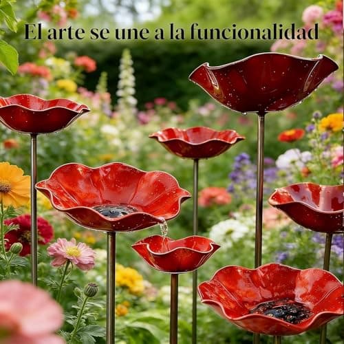Metal Flower Garden Stake Bird Bath Flower-Shaped Bee Watering Station for Garden Watering Flowers Stake Station Colorful Butterfly Bee Bath Bowl for Outdoor Yard Decor (Blue) — view 3