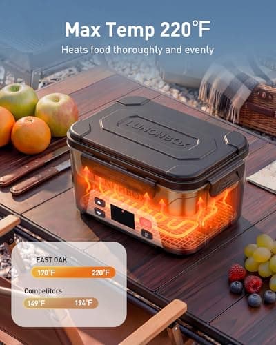 EAST OAK Cordless Electric Lunch Box for Adults, Battery Powered Heated Lunch Box for Work, Travel, 5.5 Cups Rechargeable Self Heating Food Heater, Memory Function & Automatic Keep Warm, Classic Black — view 5