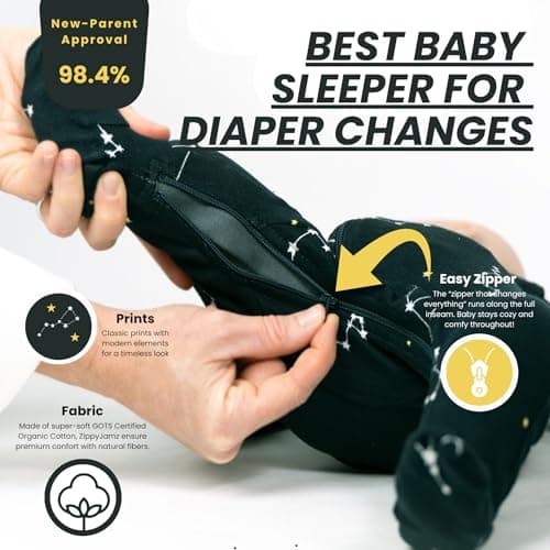 ZIPPYJAMZ Baby Sleepers, Organic GOTS Cotton Footed Onesies, Inseam Zipper for Quicker and Easier Diaper Changes - Galaxy Love - Navy (3-6 Months) — view 3