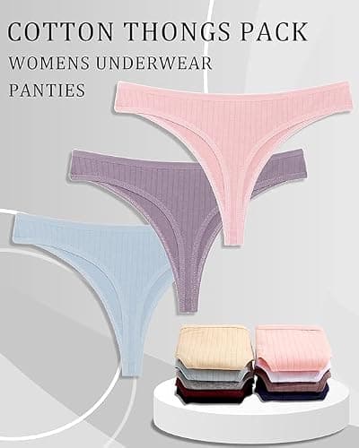 FINETOO 6 Pack Cotton Thongs for Women Breathable Low Rise Bikini Panties Womens Thong Underwear Sexy S-XL — view 6