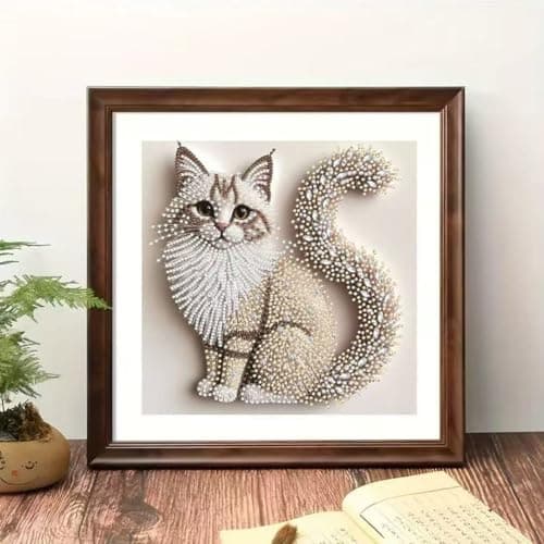 OJTOYART 5D Cat Special Shape Diamond Art Kits for Adults Beginners, Animal Cat Diamond Painting Kits for Adults, DIY Crystal Rhinestones Diamond Painting for Home Wall Decoration 12 × 12inch — view 3