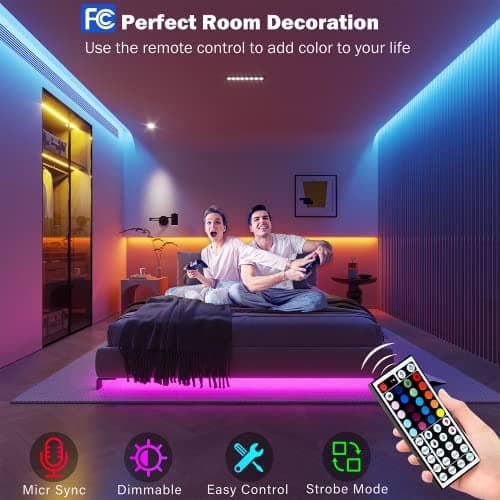 Leeleberd Led Lights for Bedroom 100 ft (2 Rolls of 50ft) Music Sync Color Changing RGB Led Strip Lights with Remote App Control Bluetooth Led Strip, Lights for Room Home Kitchen Party Decor — view 2