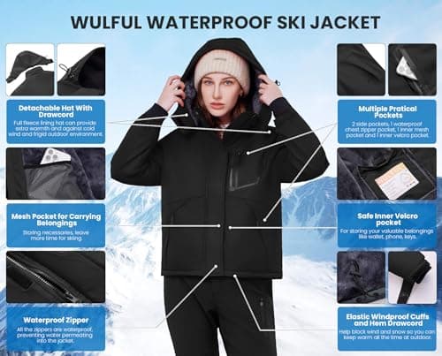 WULFUL Women's Waterproof Snow Ski Jacket Mountain Windproof Winter Coat with detachable hood… — view 4