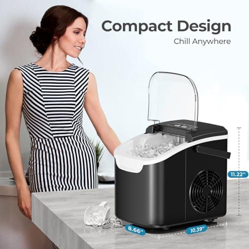 Countertop Ice Maker Machine, 8 Ice Cubes in 6 mins, 26lb/Day Ice with 2 Sizes- Portable Mini, Energy Saving & Basket/Scoop for Home/Party/Travel/Camping/Bar,Black — view 6