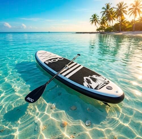 Roc Inflatable Stand Up Paddle Board 10' 6" with Premium SUP Paddle Board Accessories, Wide Stable Design, Non-Slip Comfort Deck for Youth & Adults (Black w/Kayak Seat) — view 4