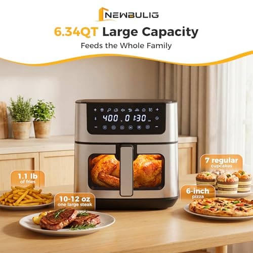 NEWBULIG Air Fryer 6.34QT Airfryer with Visible Window Stainless Steel — view 4