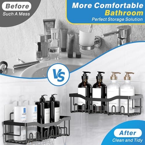 EUDELE Adhesive Shower Caddy, 5 Pack Rustproof Stainless Steel Bath Organizers With Large Capacity, No Drilling Shelves for Bathroom Storage & Home Decor — view 2