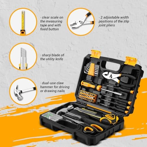 DEKOPRO 50 Piece Tool Set General Household Hand Tool Kit with Plastic Toolbox Storage Case All Purpose Home Tool Kit Includes Essential Tools for Office College Repairs — view 4