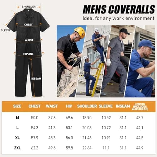 Coveralls for Men Short Sleeve, Cotton Blend Zipper Mechanic Jumpsuit Work with Multi Pockets Utilityl Uniform Fit — view 6