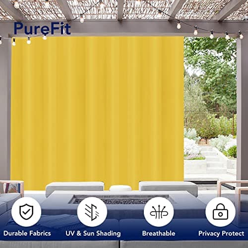 PureFit Outdoor Curtains for Patio Waterproof Weatherproof, UV Resistant Outside Curtains for Gazebo, Front Porch, Pergola, Sun Blocking Privacy Curtain, 120W x 95L inch, 1 Panel, Yellow — view 2