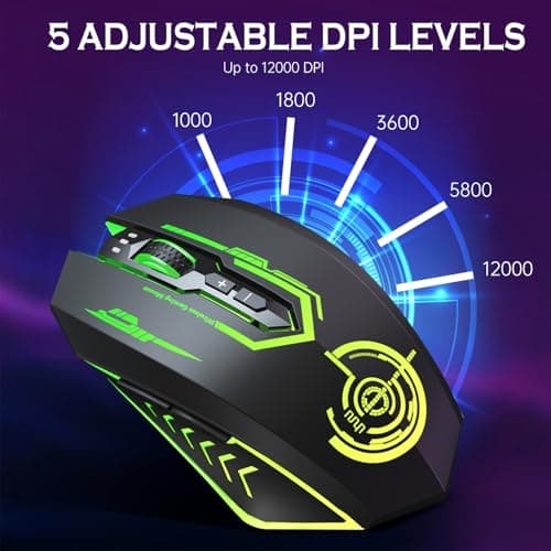 Wireless Gaming Mouse Up to 10000 DPI, UHURU Rechargeable USB Wireless Mouse with 6 Buttons 7 Changeable LED Color Ergonomic Programmable MMO RPG for PC Laptop, Compatible with Windows Mac — view 2