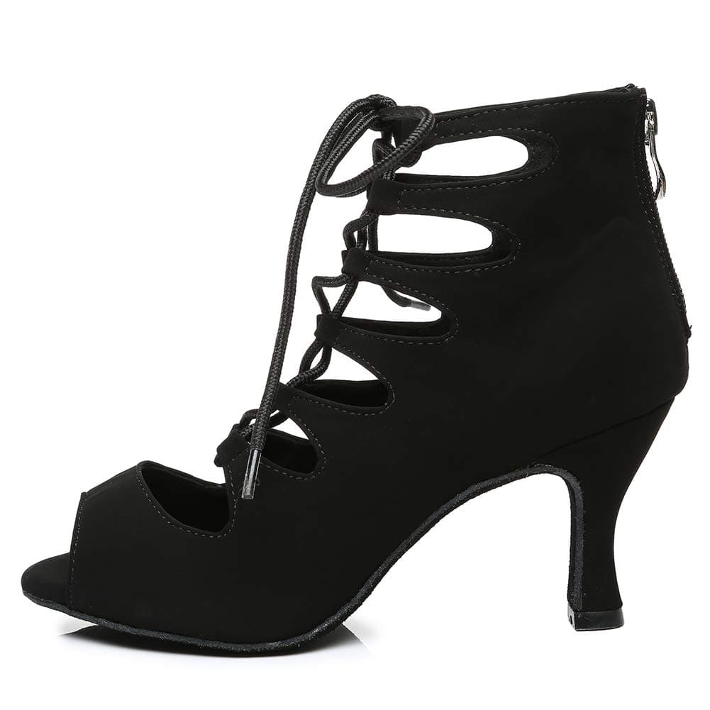 RUYBOZRY Botas de Baile Latino Mujer Botines Punta Abierta con Cordones Zapatos de Baile de Salon,Modelo YCL456