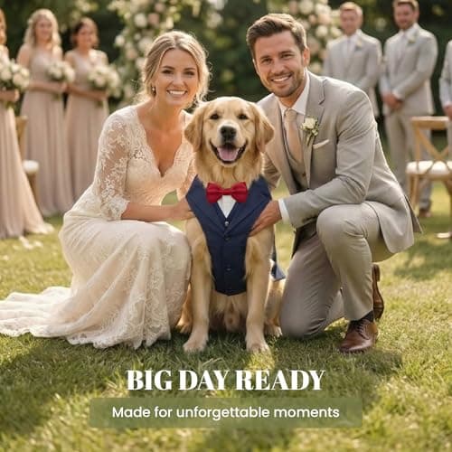 AVERYDAY Dog Tuxedo with Bow Tie for Wedding Outfit, Dog Suit Costume for Christmas Halloween Valentine’s Day, Adjustable Pet Tux Harness with Leash Ring, Formal Wear for Small Medium Large Dogs