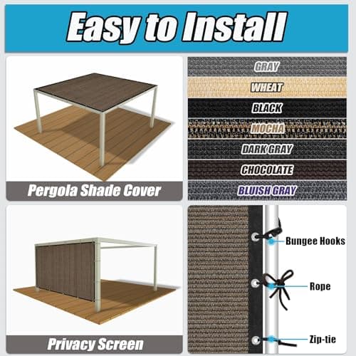 Amagenix 90% Sun Shade Cloth with Grommets, 8' x 10' Pergola Replacement Shade Cover Canopy Privacy Screen for Outdoor Patio Garden, Mocha (We Customized) — view 4
