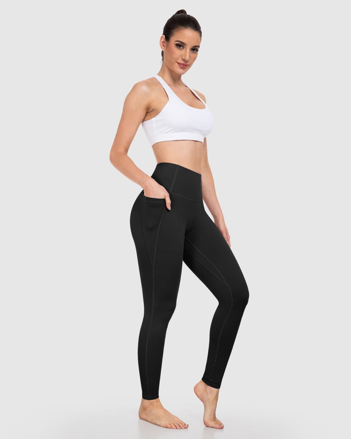 Leggings con bolsillos para mujer, control de abdomen, cintura alta, suaves, para entrenamiento, atletismo, correr, yoga, gimnasio — view 4