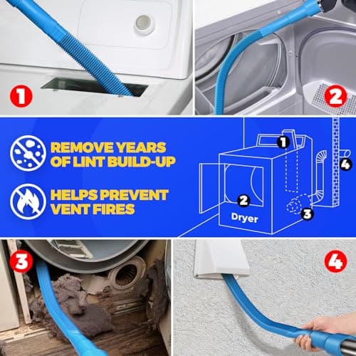 Holikme 2 Pieces Dryer Vent Cleaner Kit, Dryer Lint Vacuum Attachment and Flexible Dryer Lint Brush, Dryer Vent Vacuum Hose Attachment,Blue — view 3