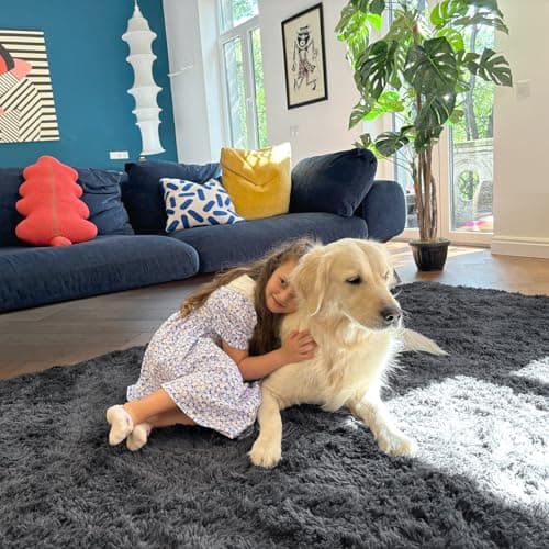 OLANLY Fluffy Area Rug for Living Room Bedroom, 4x5.9 Feet Soft Shaggy Non-Slip Carpet, Indoor Modern Plush Area Rugs for Kids Girls and Boys, Dorms, Nursery Rooms, Home Decor, Grey — view 3