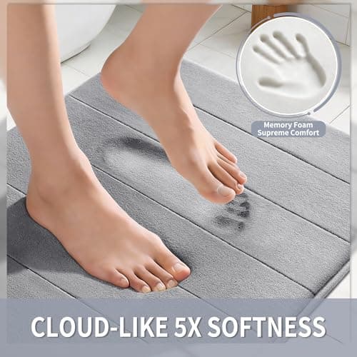 Yimobra Memory Foam Bath Mat Large Size,70 x 24 Inches, Soft and Comfortable, Super Water Absorption, Non-Slip, Thick, Machine Wash, Easier to Dry for Bathroom Floor Rug, Gray — view 2