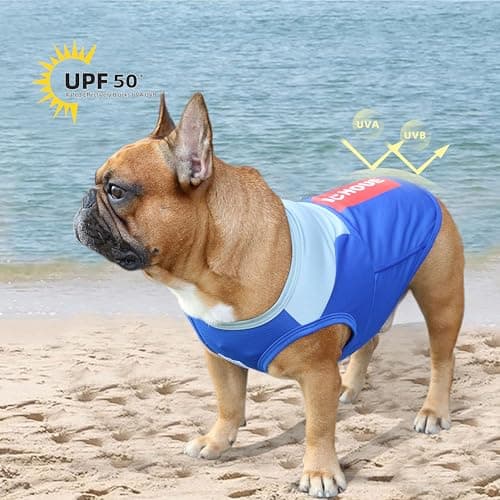 iChoue French Bulldog Summer Cooling Shirt for Dogs UV Sun Protection Vest Sleeveless Stretchy Tank Top English Pug Grey Blue - Large — view 2