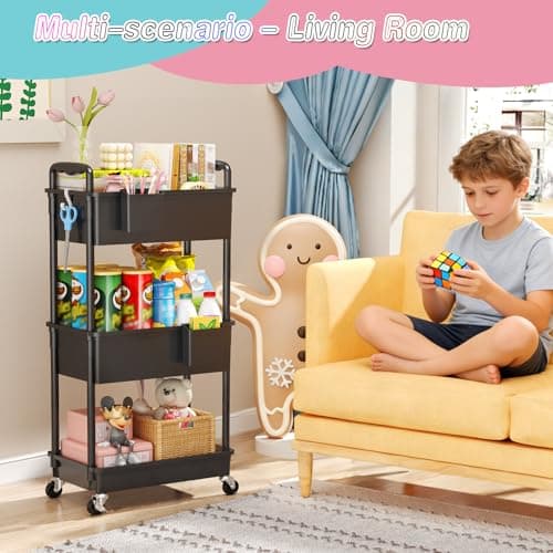 SUNALLY Baby Diaper Caddy Cart, 3 Tier Rolling Diaper Cart with Lockable Wheels for Nursery Essentials, Large Capacity & Easy Assemble Diaper Storage Organizer for Newborn,New Mom, Black — view 5