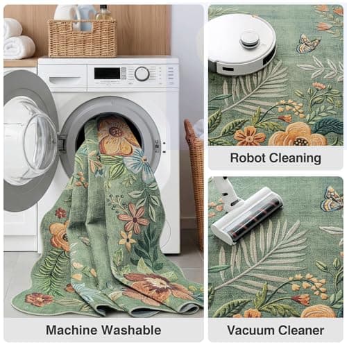 Fmfunctex 8x10 Floral Washable Green Vintage Boho Area Rug for Living Room — view 5