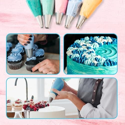 Riccle Piping Bags and Tips Set, 11.8 Inch 100 Anti Burst Piping Bags, 124 Pcs Cake Decorating Kit with 16 Piping Tips, 1 Reusable Pastry Bags, 3 Cake Scrapers, 2 Couplers, and 2 Icing Bags Ties — view 6