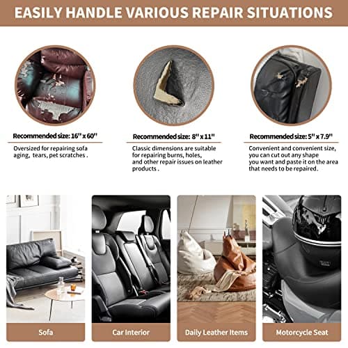 ONine Leather Repair Patch，Self-Adhesive Couch Patch，Multicolor Available Scratch Leather 8X11 Inch Peel and Stick for Sofas, Car Seats Hand Bags Jackets (Black 2.0) — view 4