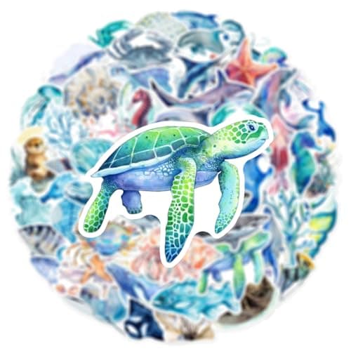 50 Pcs Watercolor Marine Life Stickers - Waterproof Vinyl Ocean Creature Decals (Dolphins/Whales/Turtles Styles) for Skateboard, Laptop & Luggage(Marine Bio-50) — view 2