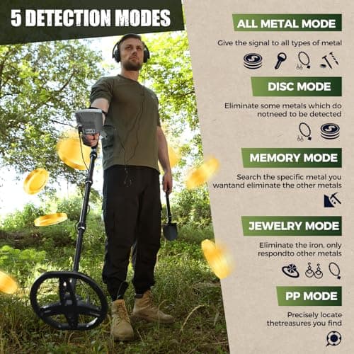 Gbnryg Metal Detector for Adults, Waterproof, 5 Detection Modes, Higher Accuracy 12 Inch IP68 Coil, Larger LCD Display (M55J-Gray) — view 3