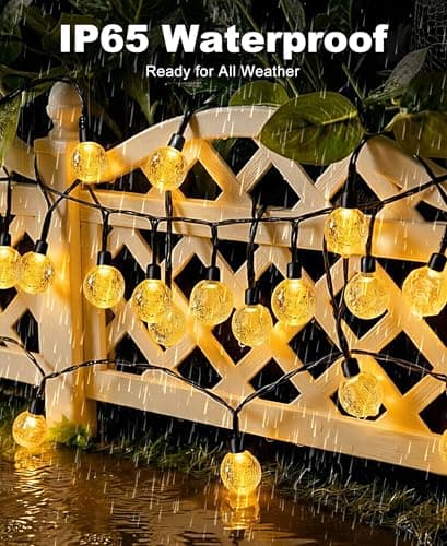 btfarm 49FT/15M Solar String Lights Outdoor, 50LED Solar Powered Patio Lights Outdoor Waterproof, 8 Modes Crystal Globe Lighting for Garden Fence Gazebo Tree Yard Porch Party Wedding Decor, Warm White — view 4